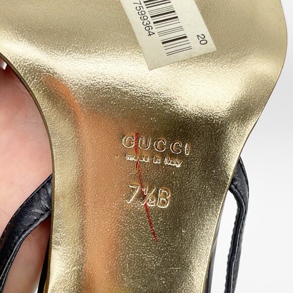 Vintage Gucci Black Leather Tiger Head Slingback Heeled Sandals size 7.5 - Picture 11 of 12